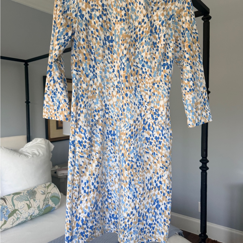 J McLaughlin Long Sleeve Blue and Tan Printed Shift Dress